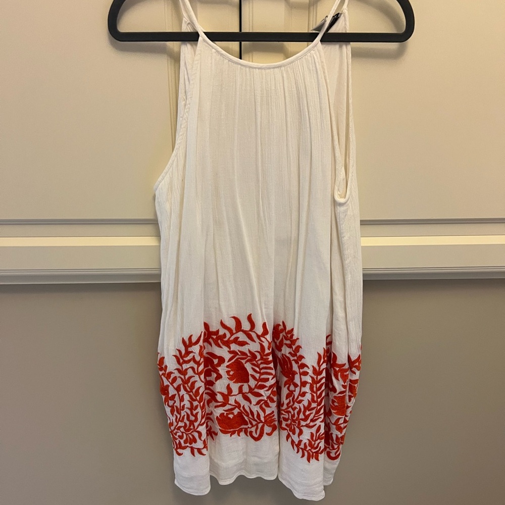 White Dress with Red Floral Design